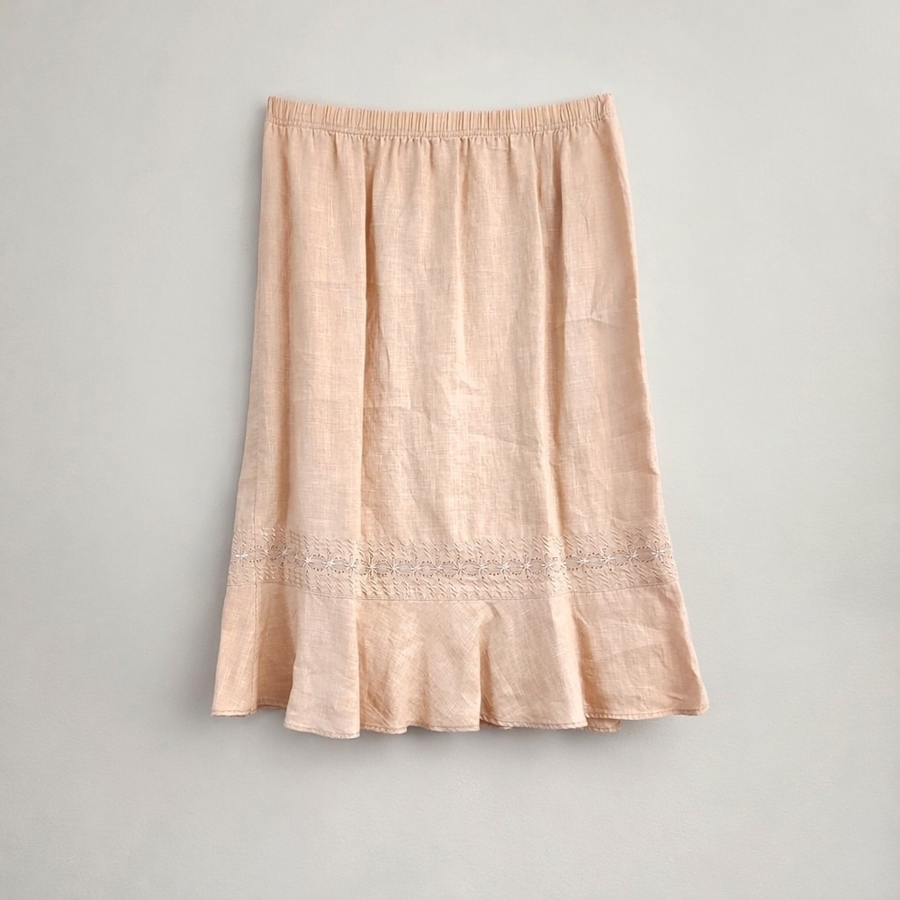 TWO STAR DOG Size Large 100% Linen Embroidered Peplum Pull-On Boho Cottage Skirt - Picture 6 of 6
